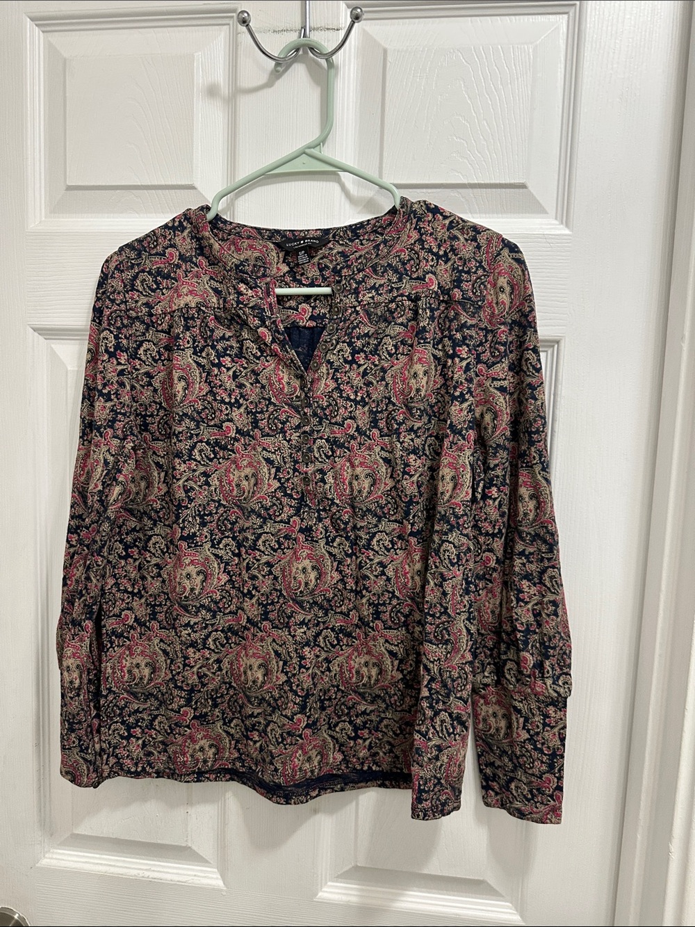 Lucky Brand Navy Paisley Long-Sleeve Tunic with Pink & Cream Accents